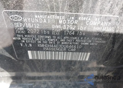 2013 Hyundai Elantra Gls z USA, uszkodzony, nr VIN KMHDH4AE3DU646610